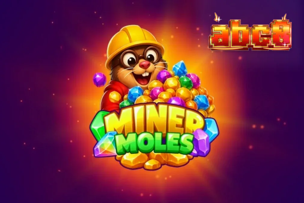 A vibrant underground mining scene featuring cute cartoon moles and glowing crystal gems.